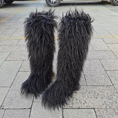 Mongolische Fellstiefel Fabrik Winter Damen Heiß Schnee Schuhe Kunstfell Stiefel Langstiefel - Bild 16 von 47