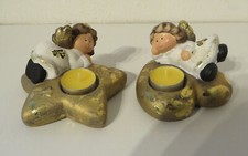 2er Deko-Set Weihnachten ° lustige Engel mit Teelicht Ton Herz Stern Figur Deko
