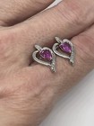 Sterling Silver 925 Diamonds & Pink Tourmaline Heart Earrings — photo 8