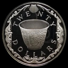 1985 Brit Virgin Islands $20 Treasure PORCELAIN CUP Proof .925 Silver Coin 1011