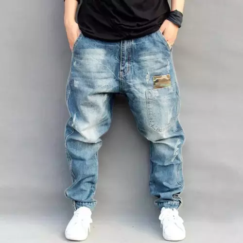 Pants Drop Crotch Distressed TrousersMens Denim Casual Loose Harem Jean Tapered - Bild 16 von 31