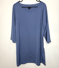 J Jill Wearever Dress Tunic Large Blue Shift Pullover Travel Stretch Round Neck
