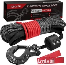 Synthetic Winch Rope Kit 14 Inch X 50ft 8500lbs Winch Cable With Steel Hook Us
