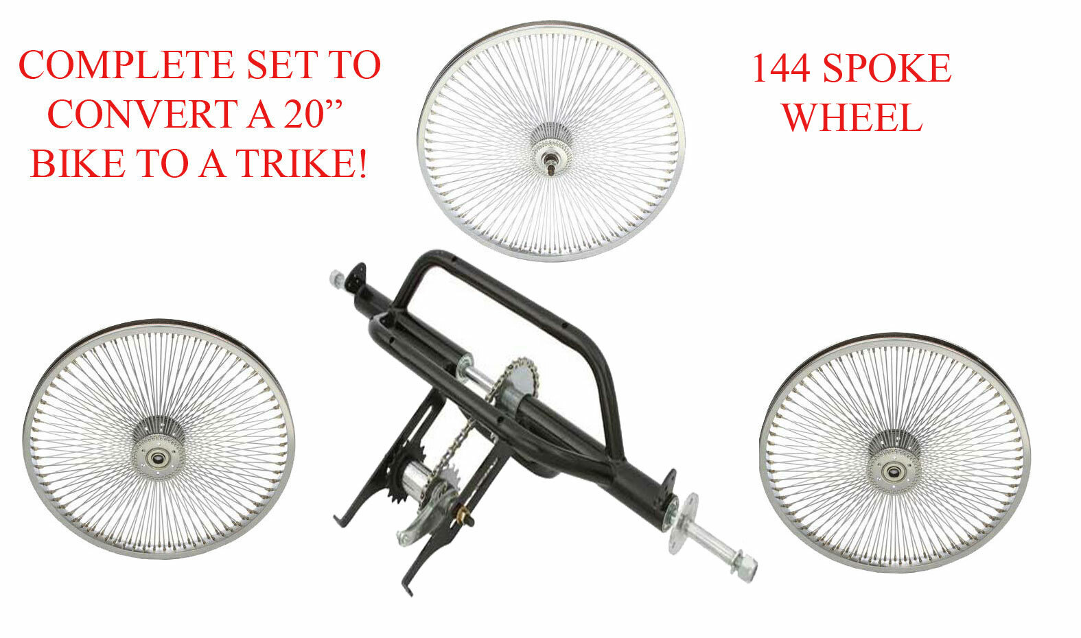 NEW!! 20" COMPLETE SET TO CONVERT A 20" BIKE TO A TRIKE!  1 FRONT AND 2 REAR