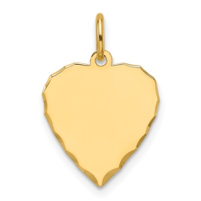 14k Yellow Gold Etched .013 Gauge Engravable Heart Disc Charm Pendant for Women