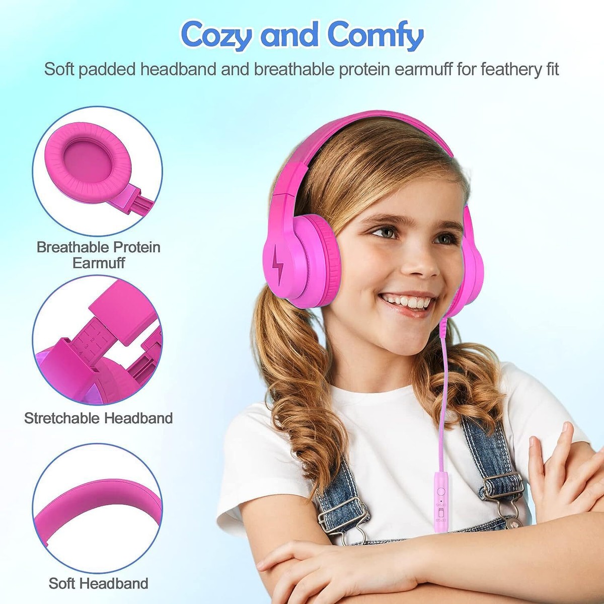 Hue's／Youth／How are you? Kids Wired Headphones 85/94dB Volume Limit Mic Foldable