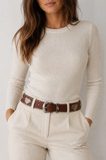 Brighton Brown Leather Heart Concho Belt Silver Tone Western Made in USA