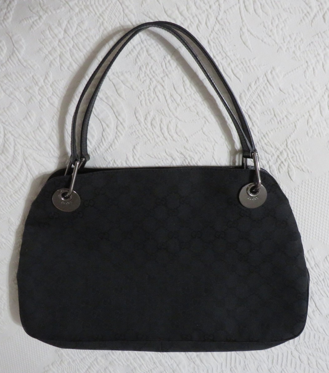 Authentic GUCCI Eclipse Black Canvas Leather Hand… - image 12