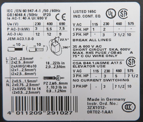 Leistungsschütz SIEMENS 3RT1024-1AP00 Schütz Contactor 5,5kW 12A 230V 3-polig S0 - 第 5/7 張圖片