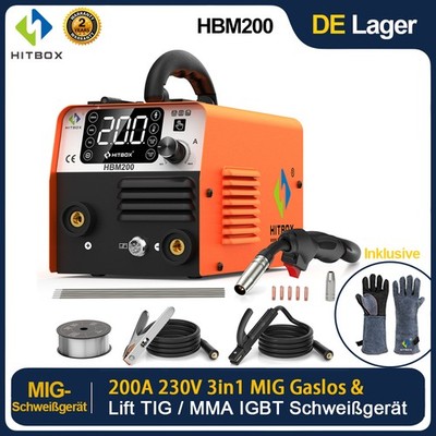 HITBOX 230V 3in1 200A MIG-Schweißgerät MMA Lift TIG Gaslos Inverter Schweißgerät