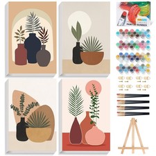 4 Pack Framed Paint by Numbers Kit for Adults Beginners with Wooden Easel, DI...