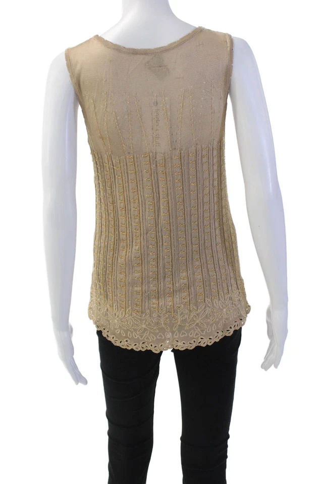 Camiseta sin mangas Odille Anthropologie para mujer con cuentas beige talla mediana Foto 3 de 4