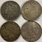 Lot of 4 U.S. Silver Dollars 1894-O 1921-D Morgan & 1934 1935 Peace Dollars 90%