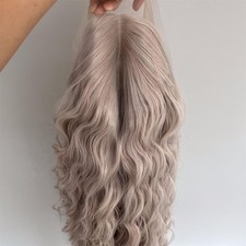 Silver Synthetic Hair Natural Glue Less T Lace Front Wig Long Wavy