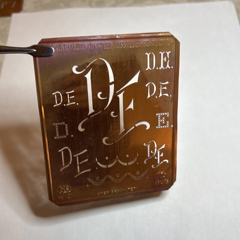 DE D E monogram initials letters copper stencil antique family tree name sign