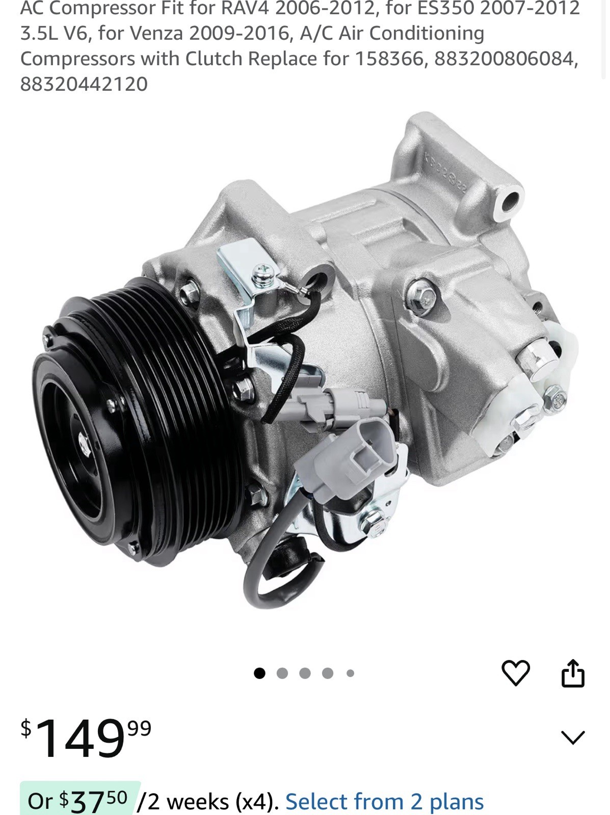 AC Compressor Fit for RAV4 2006-2012, for ES350 2007-2012 3.5L V6, for Venza 