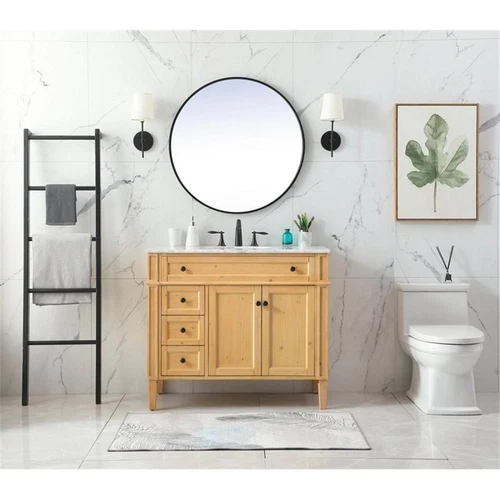 Elegant Decor Park Avenue 40" Aluminum MDF Single Bathroom Vanity - Natural Wood - Picture 6 of 8
