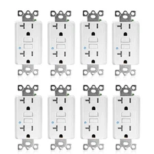 8Pack 20 Amp GFCI Receptacle + Wallplate TR WR Self-Test LED ETL FCC Certified