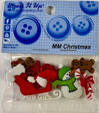 Dress It Up MM Christmas Buttons ~ 8 Piece ~ Sleigh Snowman Candy Cane Stocking