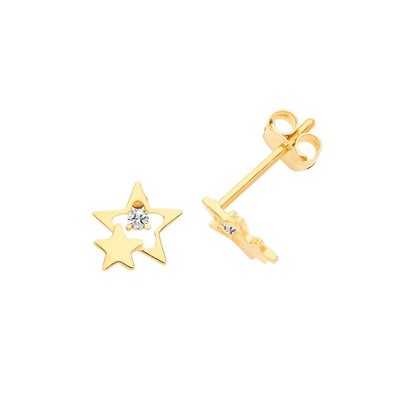 Doppel Stern Krappen Ohrstecker 9 kt Gelbgold 375 gepunzt nagelneu verpackt