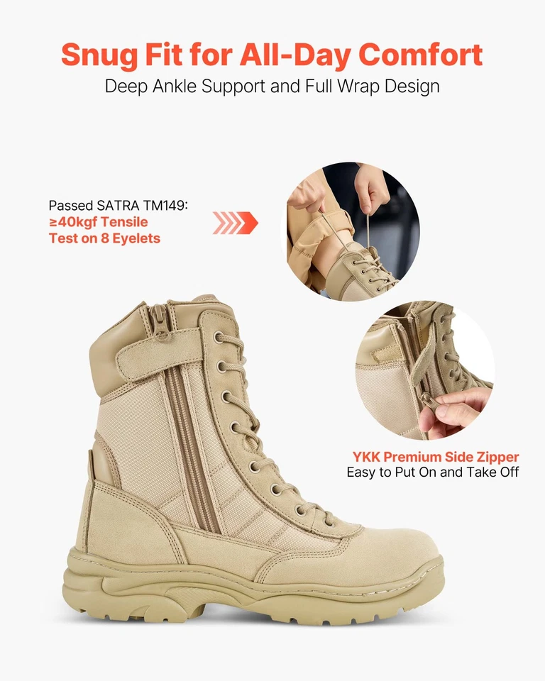 VEVOR Bottes Militaires Tactiques Fermeture Éclair Pointure EU 43 Couleur Sable - Photo 3/4