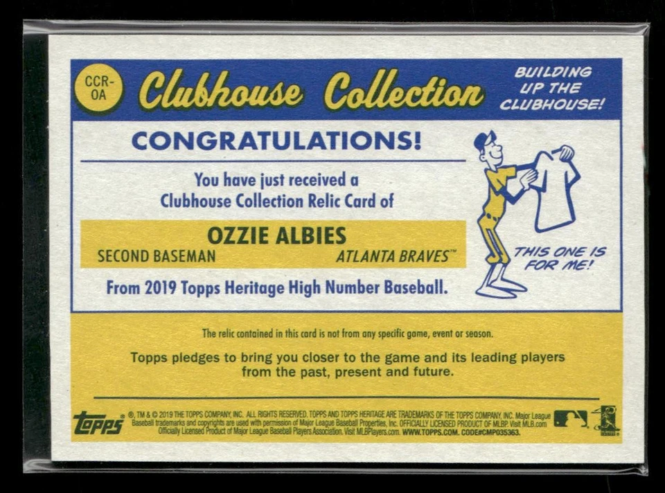 2019 Topps Heritage #CCR-OA Ozzie Albies Clubhouse Collection Relics High Number - Image 2 of 2