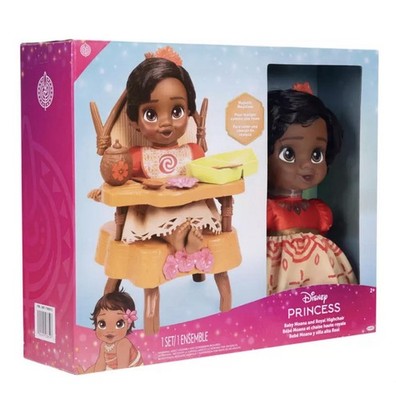Disney Princess Baby Doll Highchair Feeding Set Tiana Rapunzel Moana Belle Ariel