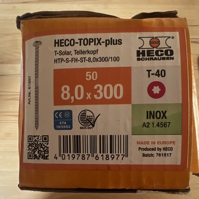 HECO HECO-TOPIX-plus Holzschrauben Tellerkopf 8,0x300 A2 INOX T40 50