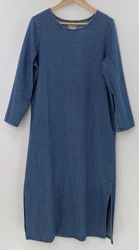 Coldwater Creek Denim 3/4 Sleeve 100% Cotton Midi Dress Size Petite L Modest