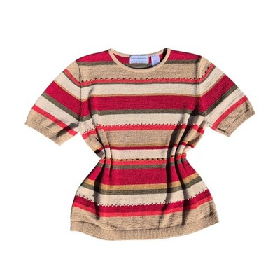 Vintage Y2K Alfred Dunner Gestreiftes Strick Top Petite Kurzarm Retro Petite M