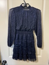 Express Women’s  Navy Glittering Tired Ruffles Mini Dress