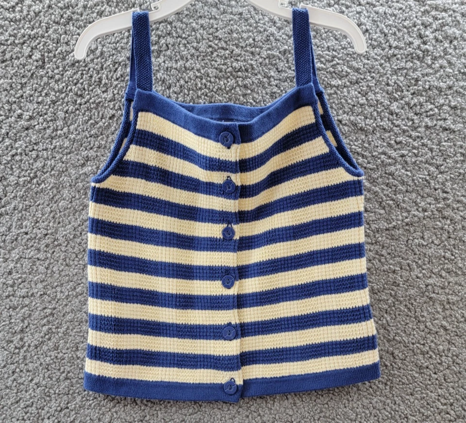 Polo Ralph Lauren Sleeveless Striped Sweater Top&Shorts Set Girls S/7 Blue/Cream - Image 3 of 4