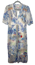 Johnny Was L Mazzy Ruched Mesh Womens Dress Floral Embroidered Slip Midi $350