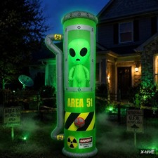 8FT Halloween Alien Inflatable Blow Up Outdoor Decorations with LEDs Area 51 E