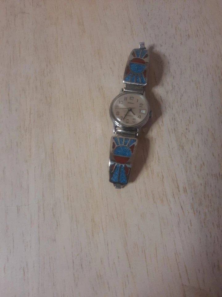 Antiguo peón mecanizado plata esterlina turquesa y coral damas Acqua AUTOMÁTICO Foto 4 de 4