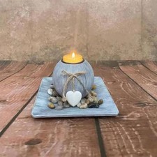 Wooden Ball Tea Light Holder with Tray and Pebbles Tea Light Candle Holder Set