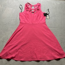 Guess A-Line Dress Sz 8 Hot Pink Back Lace Straps Stretch $128 New