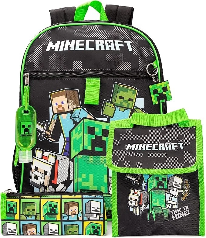 Minecraft Rucksack für Kinder, 5-teilig, Creeper Zombie School Lunch Bag Gamer - Bild 3 von 4