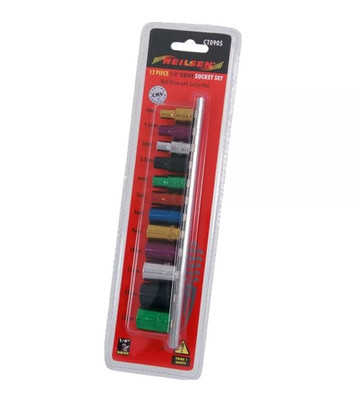 12pc Multi Coloured Metric Shallow Socket 4mm - 13mm 6pt Set 1/4'' Drive CT0905