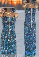 frock & frill asos black Blue green beaded 20s Deco Long evening gatsby dress 8
