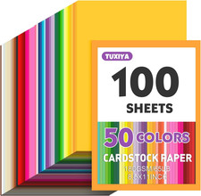 100 Sheets 8.5" X 11" Colored Cardstock, 50 Assorted Colors Construction Paper C