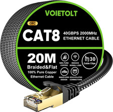 VOIETOLT Cat 8 Ethernet Cable 20M, High-Speed 40Gbps/2000Mhz Flat Braided Intern