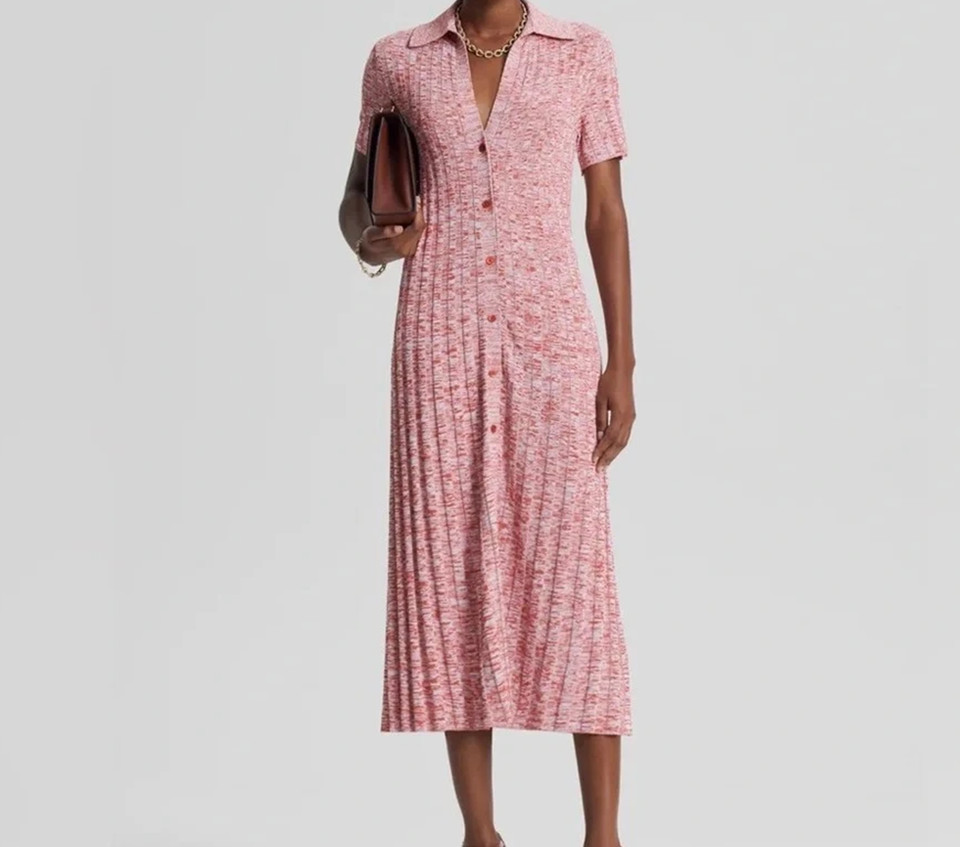 Scanlan Theodore rib knit placket midi dress peach sz S euc RRP $900