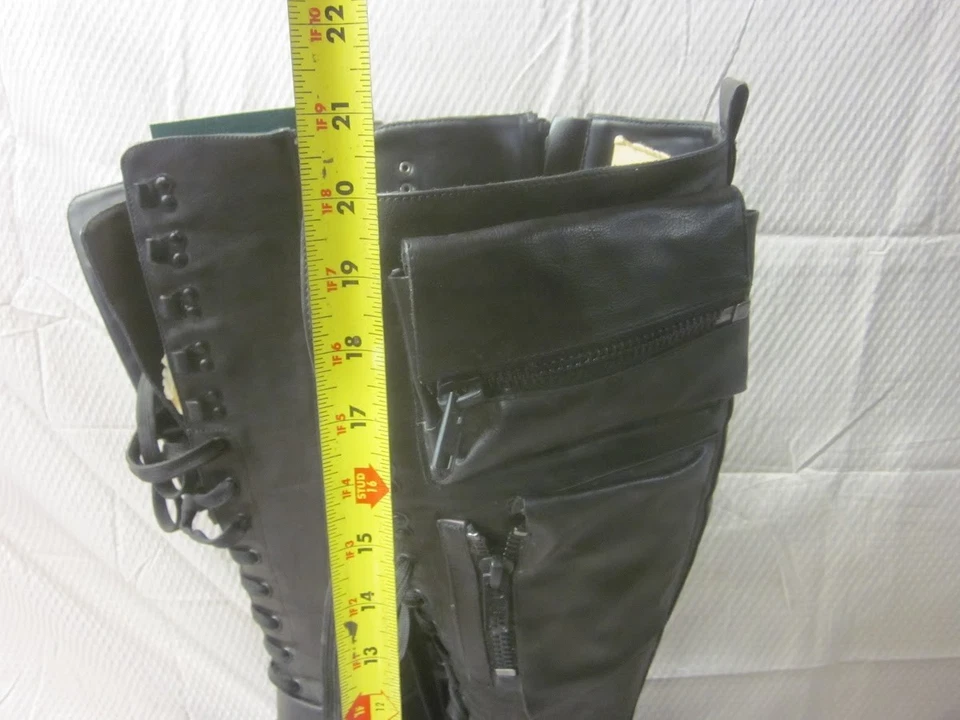 Botas altas de plataforma de combate Current Mood de cuero negro con cordones cremallera para mujer talla 11 Foto 2 de 4