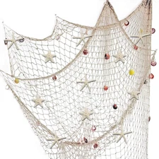 79 X 59 Inch Nature Fish Net Wall Decoration with Colorful Sea Shells and 10 Pcs