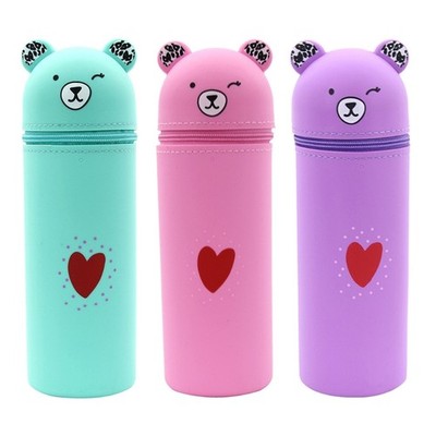 Silicone Pen Bag Pencil Pouches Zippered Pen Case Standing Pen Pencil Holder