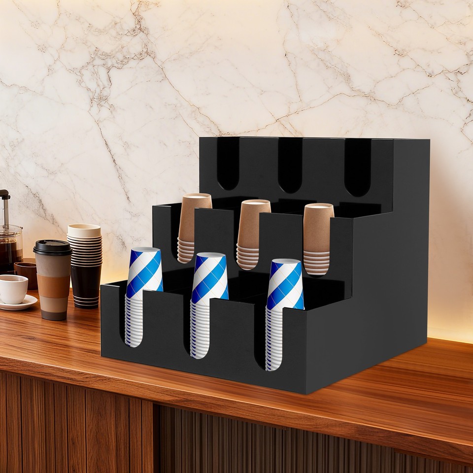 Acrylic Coffee Cup Dispenser 9 Slot Black Mug Holder Organizer for ...