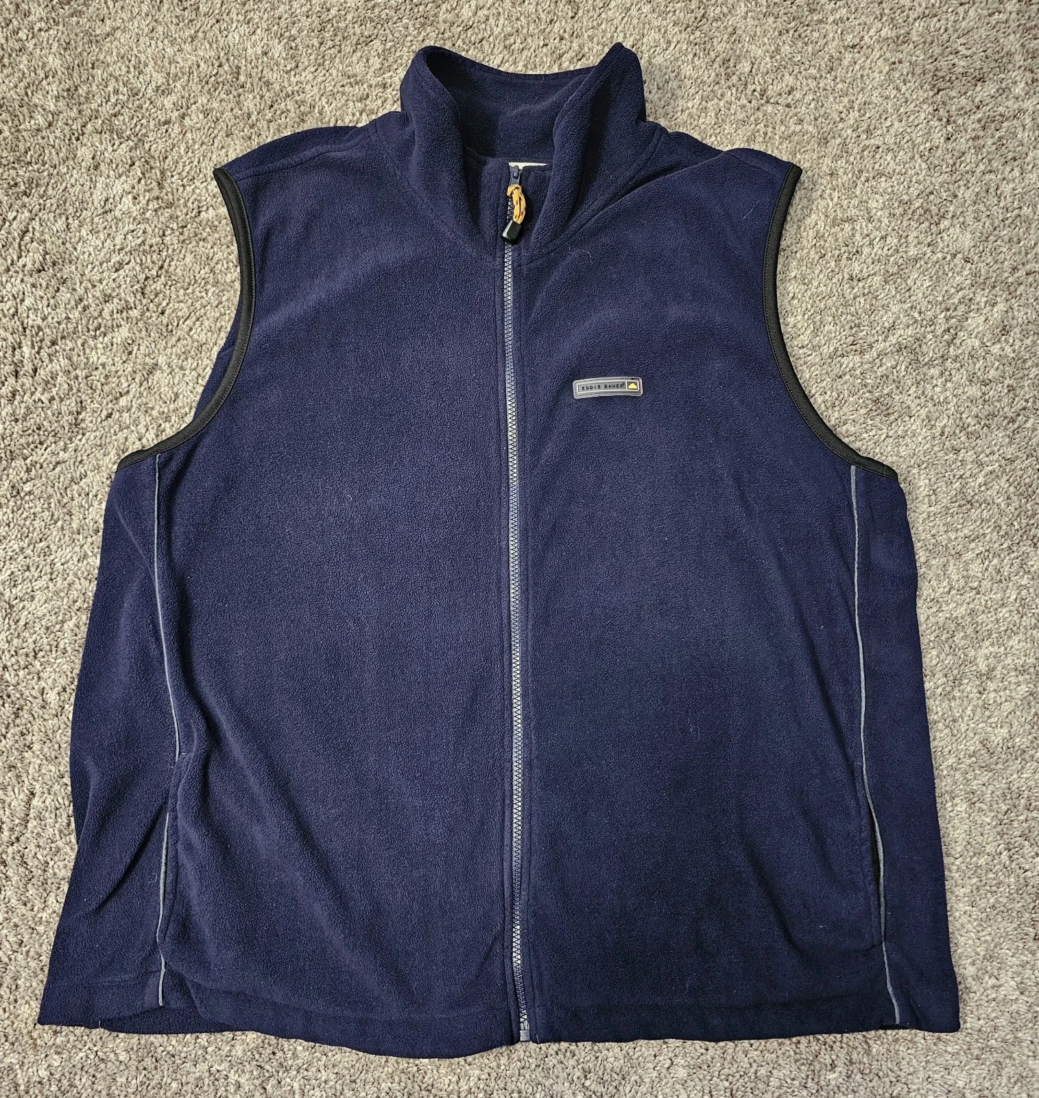 VTG Eddie Bauer Vest Mens XL Tall XLT Blue Fleece Full Zip Hike Outdoors