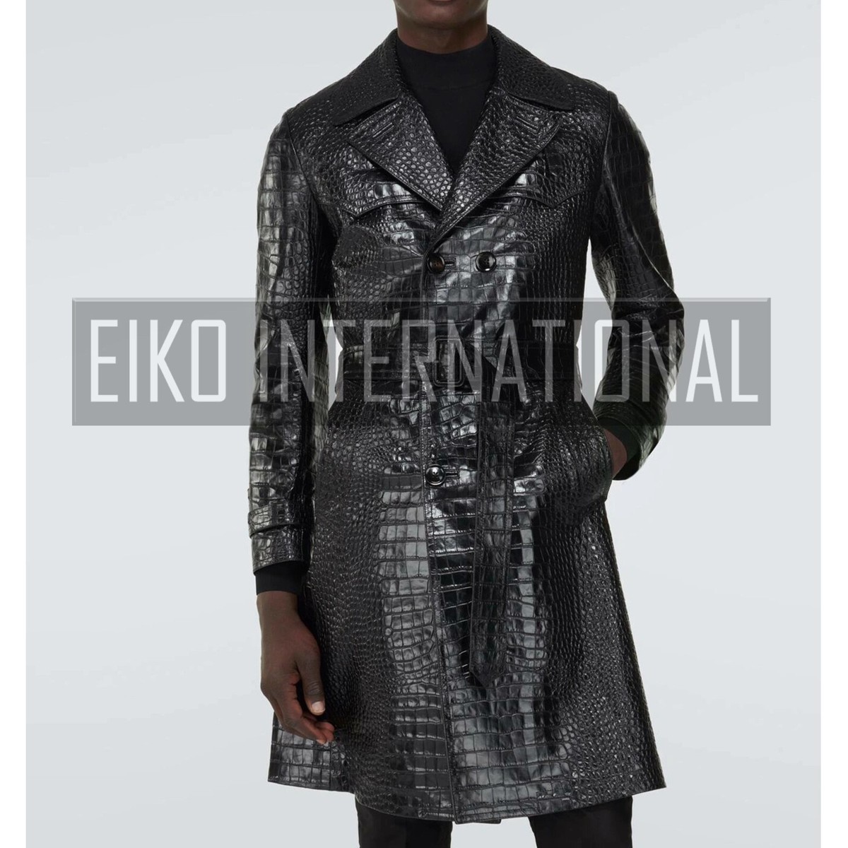 ジャケット・アウター Crocodile trench coat Amazon.com: Crocodile Printed Leather Long Trench Coat For