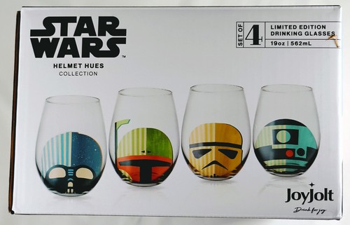 JoyJolt 4 LIMITED EDITION DRINKING GLASSES Star Wars Helmet Hues Collection 19oz - Picture 6 of 13